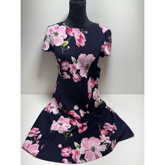 JH Women’s Size 8 Sheath Dress Fit & Flare Blue Pink Floral Easter Spring New - Picture 1 of 13
